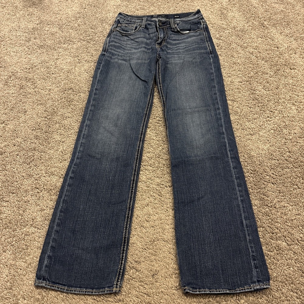 Bke Mens Aiden Straight Leg Blue Jeans Size 29x34 Whiskered Stretchy Work Buckle